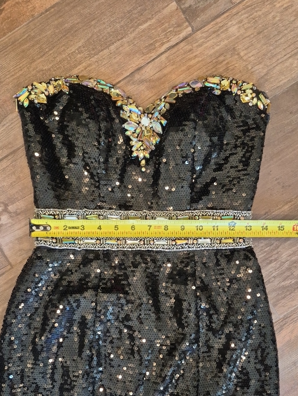 Vtg Sequin Rhinestone Strapless Fully Lined Sweetheart Neckline Mini Dress, 2 - Picture 8 of 15
